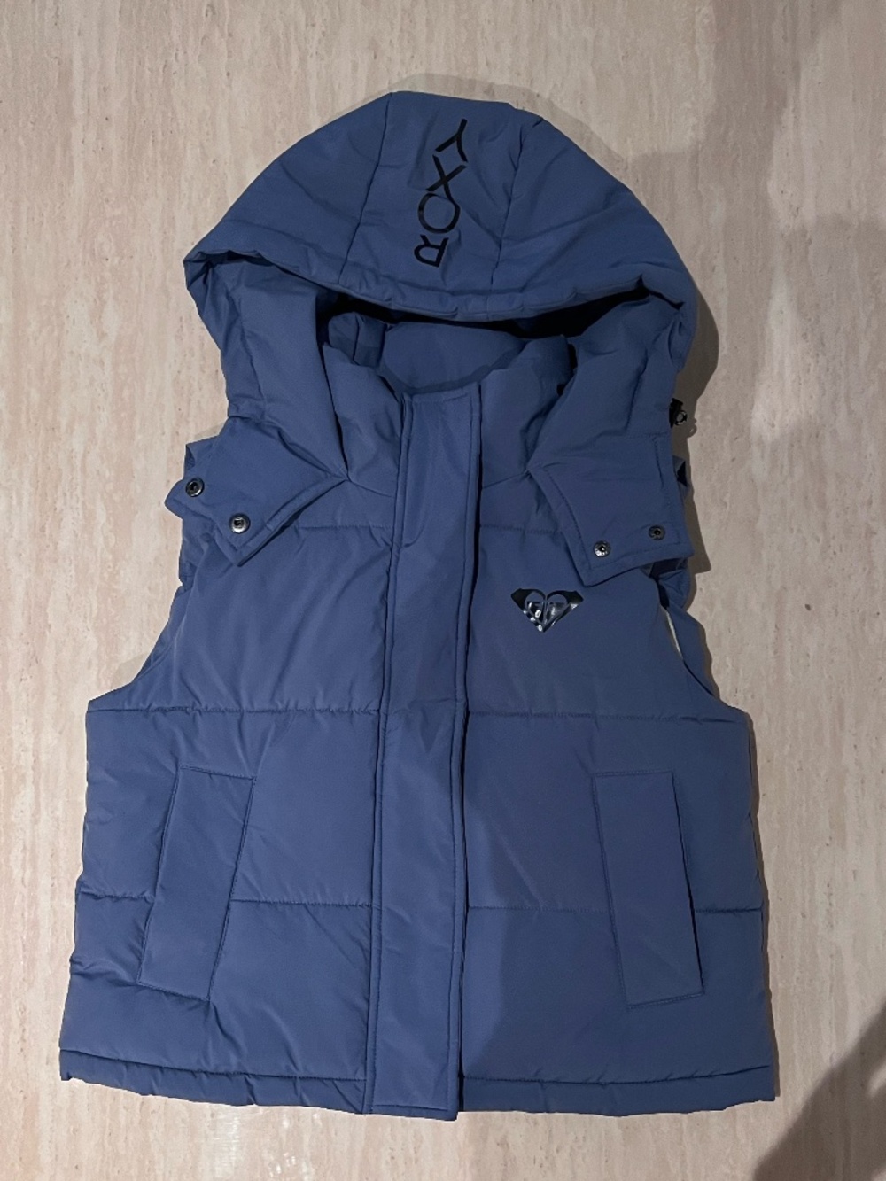 NWOT Roxy Blue Puffer Vest with Hood Size SMALL